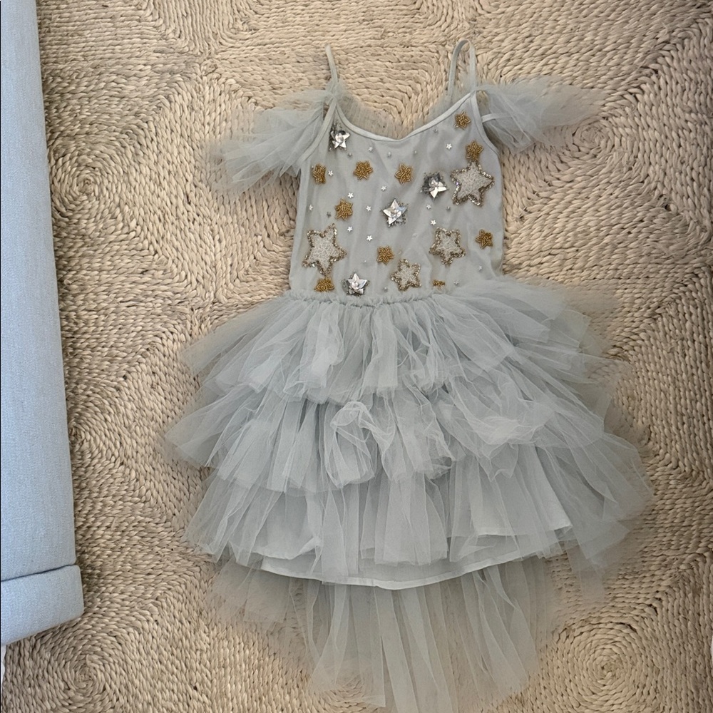 Tutu Du Monde Light Gray Tulle Star Dress with Gold & Silver Accents